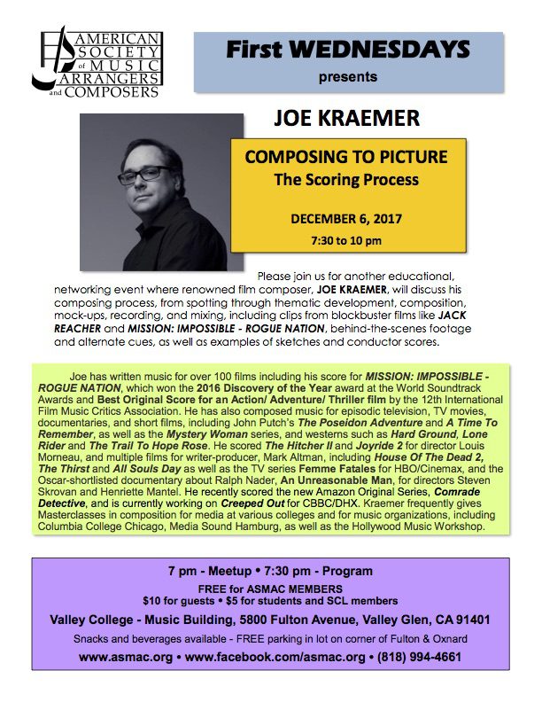 Featured image for “ASMAC First WEDNESDAYS presents “An Evening with Kraemer” Wednesday December 6th 2017, 7:30 pm”